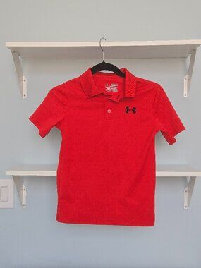 UNDER ARMOUR YOUTH MEDIUM RED 3 BUTTON POLO